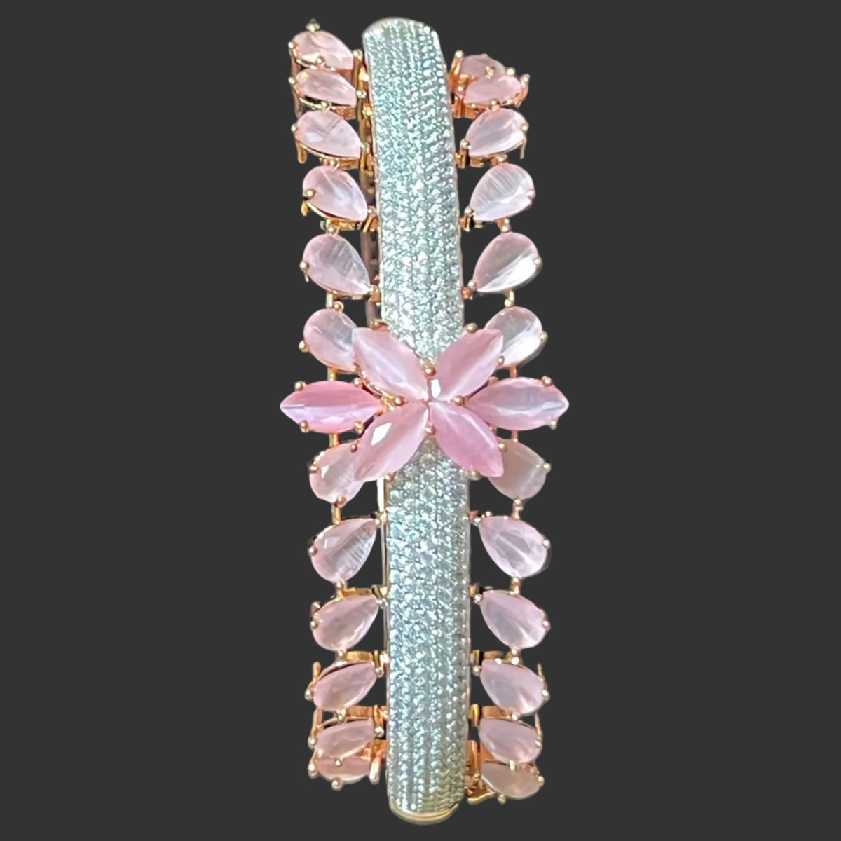 Pink Rose Quartz Floral Statement Bracelet