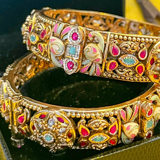 Heritage Bloom Enamel Bangle (Set of Two)